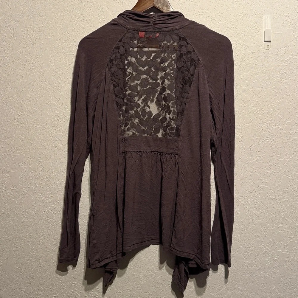 Elle Purple Gray Lace Back Open Front Cardigan Size XL Lightweight Long Sleeve